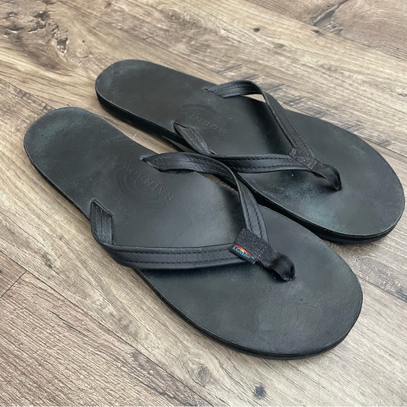 RAINBOW Black Leather The Original Arched Flip Flops - Picture 1 of 8